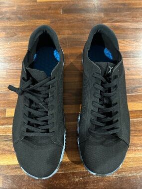 Men's Black Knit Lace-Up Sneakers with Blue Insole and Trim